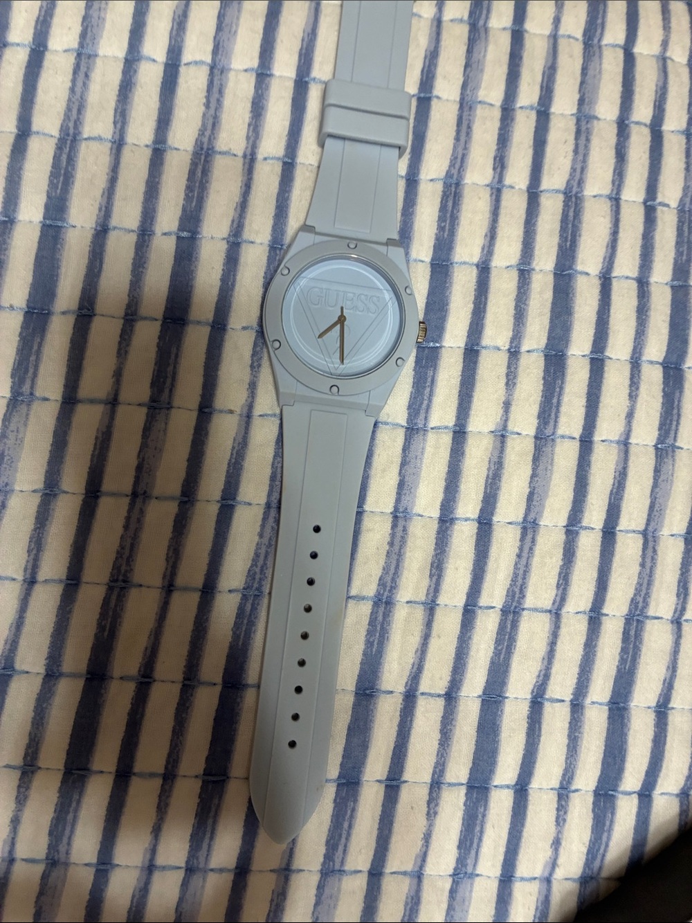 GUESS Light Gray Silicone Strap Watch with Silver Accents